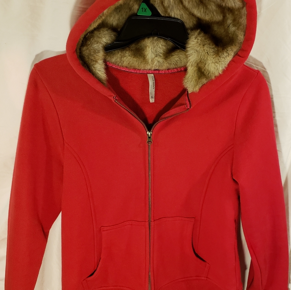 Red Hoodie with faux fur lined hat. (C1)